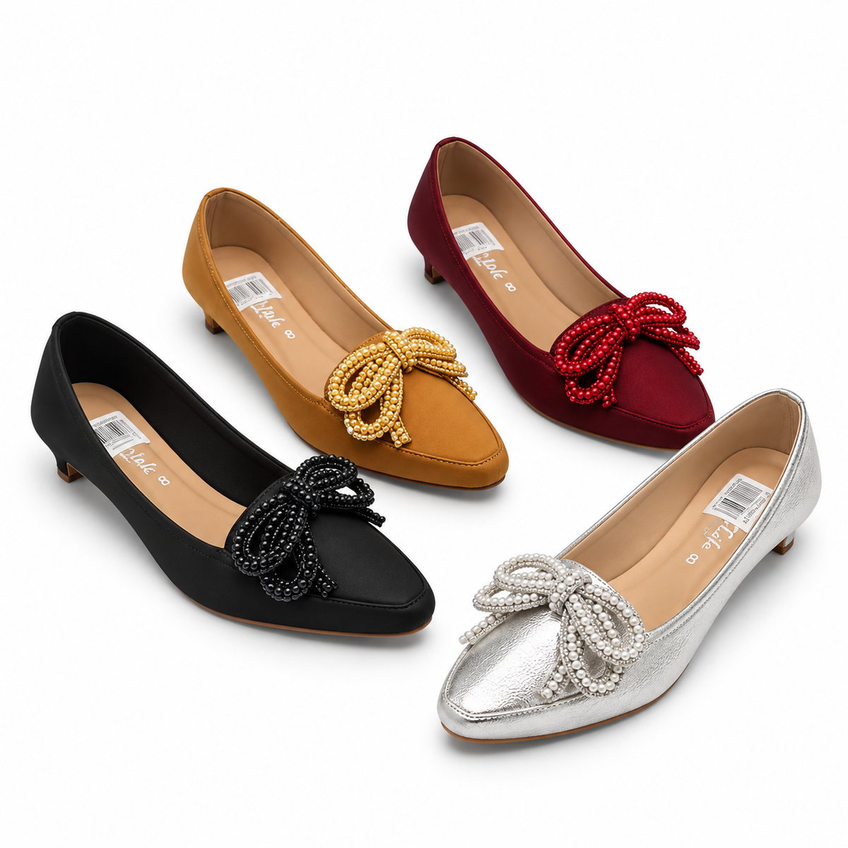 Fancy Beaded Bow Low Heel