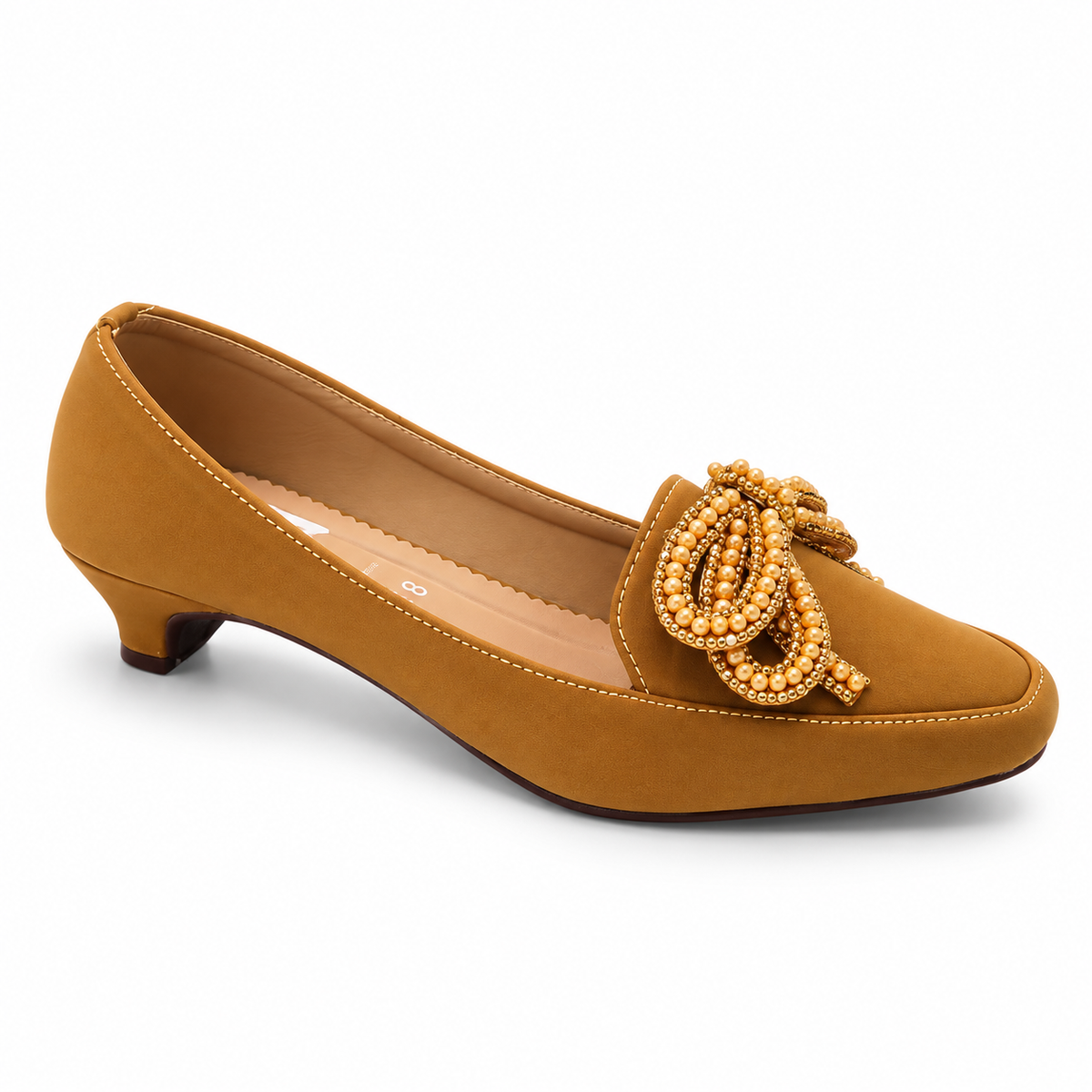 Fancy Beaded Bow Low Heel