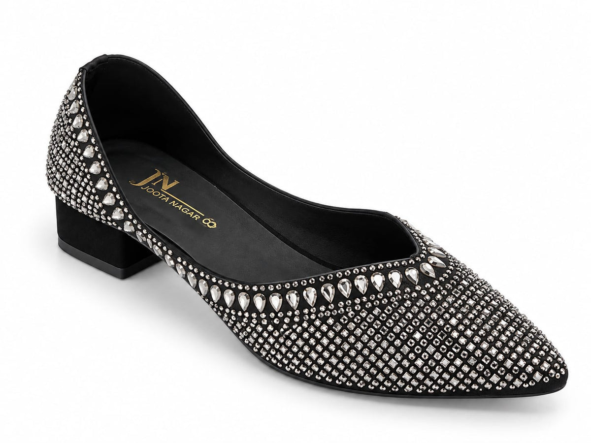 Fancy Stone Block Heel Pumps